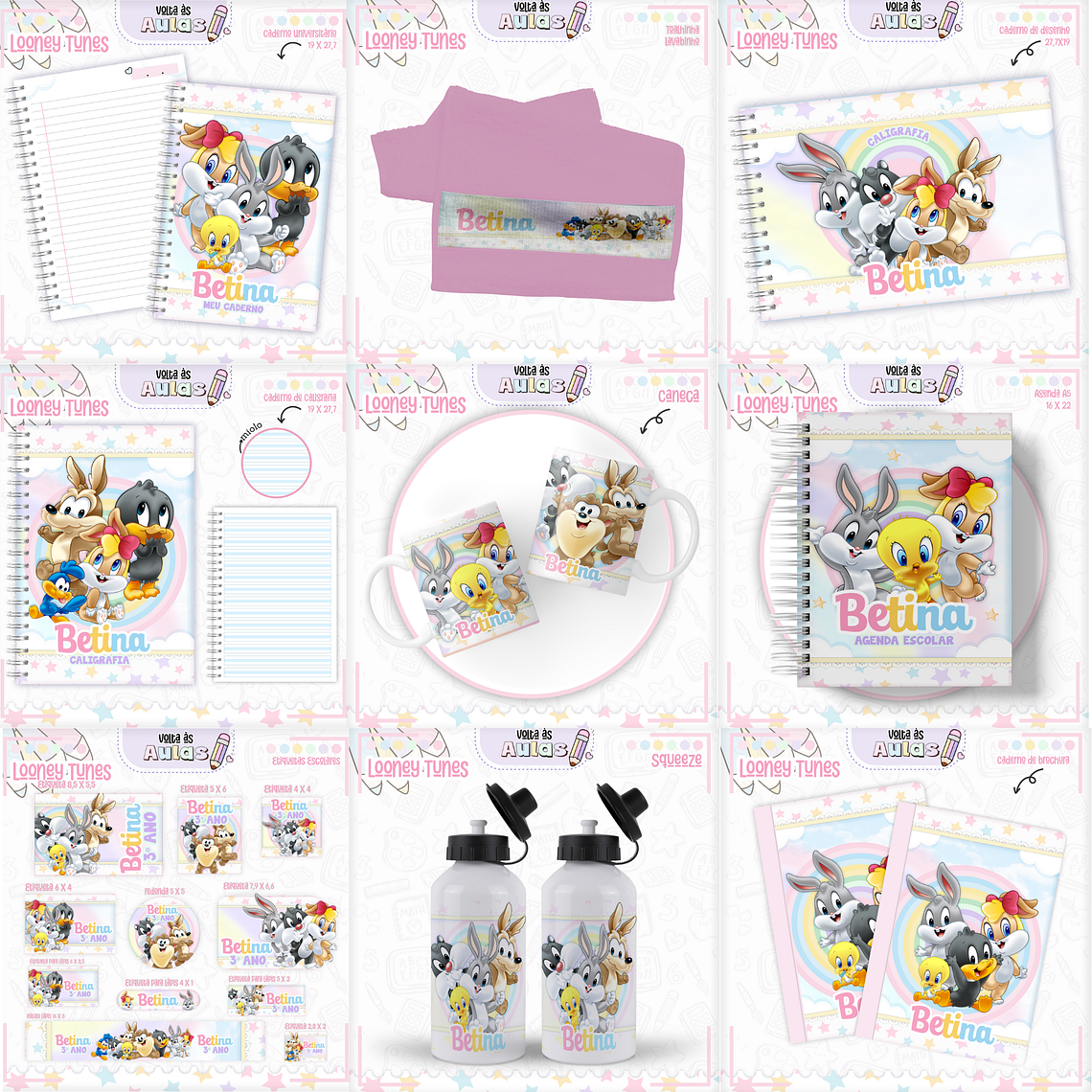 Arquivo Encadernação Kit Escolar - Looney Tunes 1