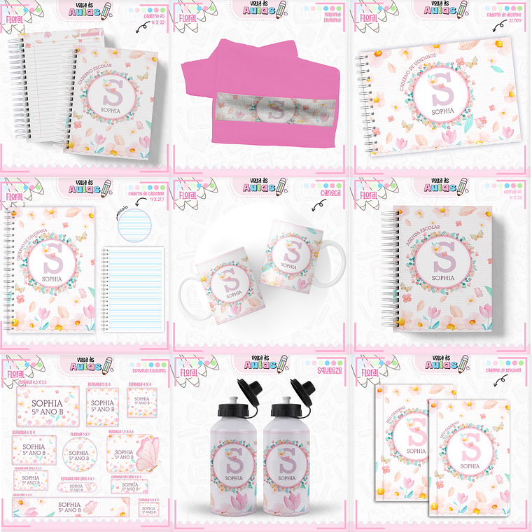 Arquivo Encadernação Kit Escolar - Floral 1