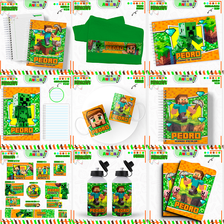 Arquivo Encadernação Kit Escolar - Minecraft 1