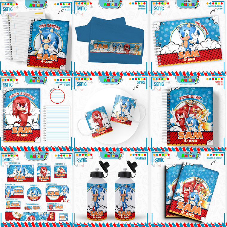 Arquivo Encadernação Kit Escolar - Sonic 1