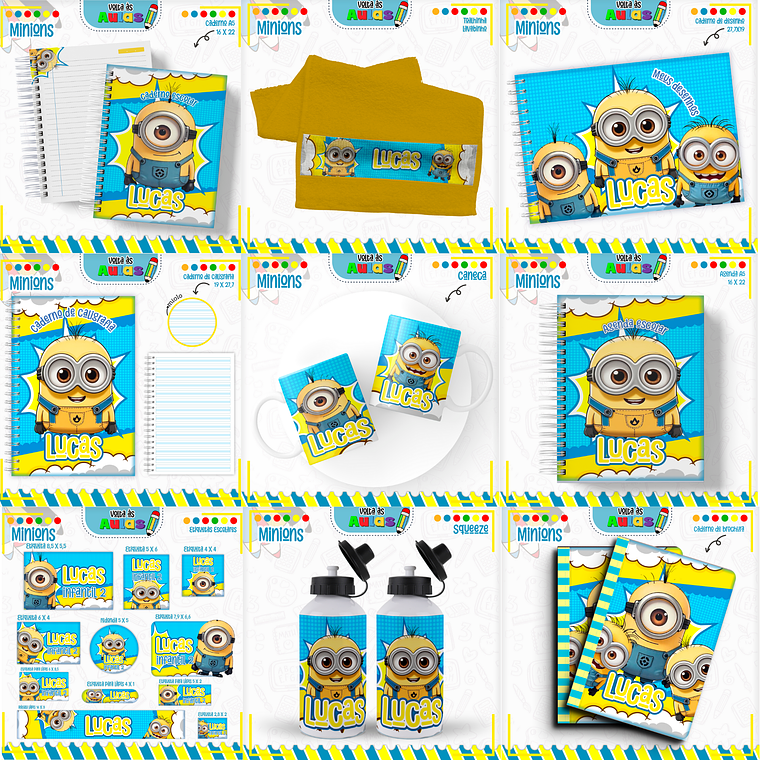 Arquivo Encadernação Kit Escolar - Minions 1