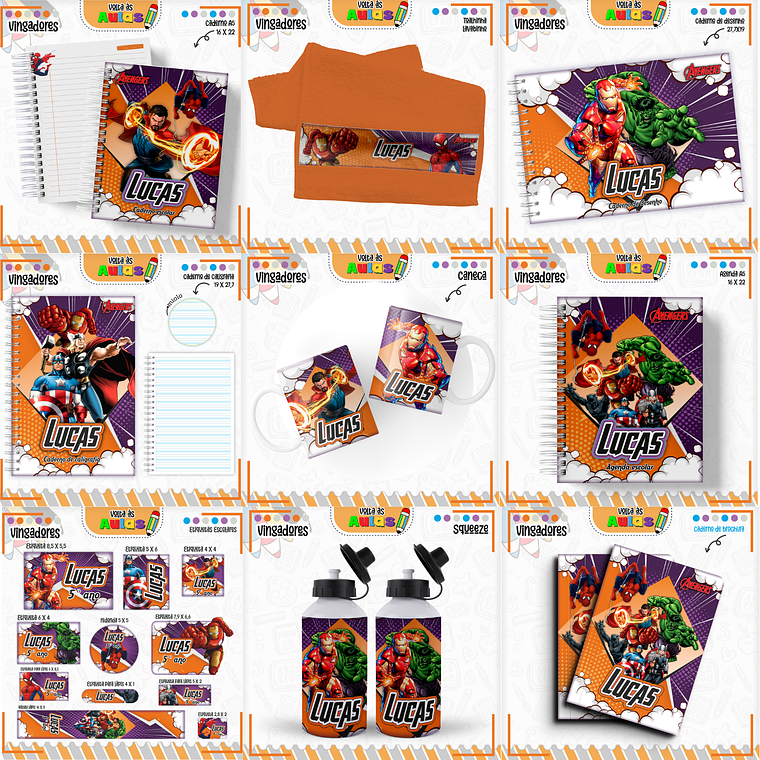 Arquivo Encadernação Kit Escolar - Vingadores 1