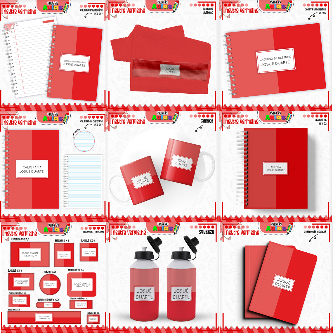 Arquivo Encadernação Kit Escolar - Neutro Vermelho 1