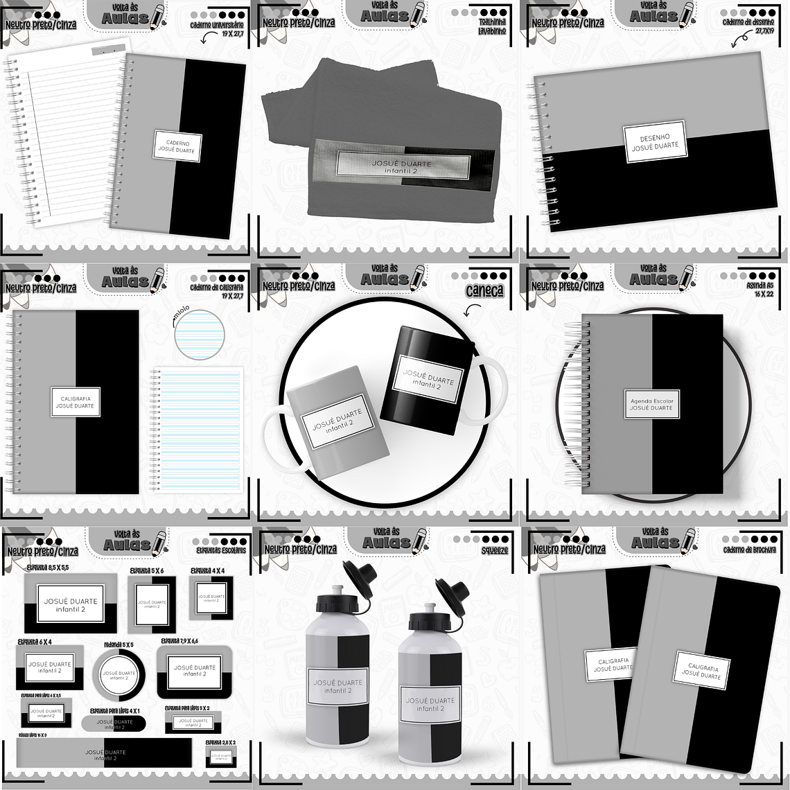 Arquivo Encadernação Kit Escolar - Neutro Preto/Cinza 1