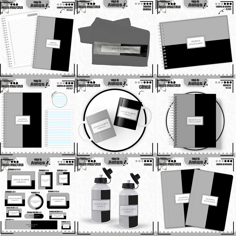 Arquivo Encadernação Kit Escolar - Neutro Preto/Cinza 1