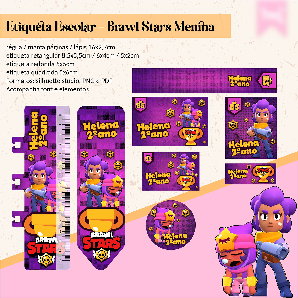 Arquivo Etiqueta Escolar - BRAWL STARS MENINA 1