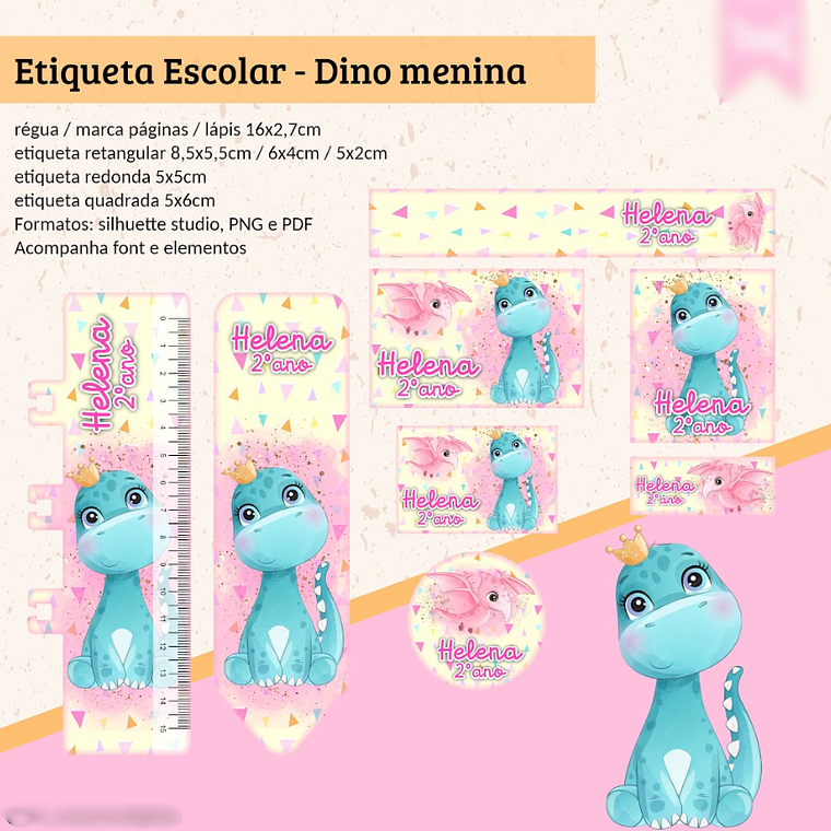 ETIQUETA ESCOLAR - DINO MENINA  1
