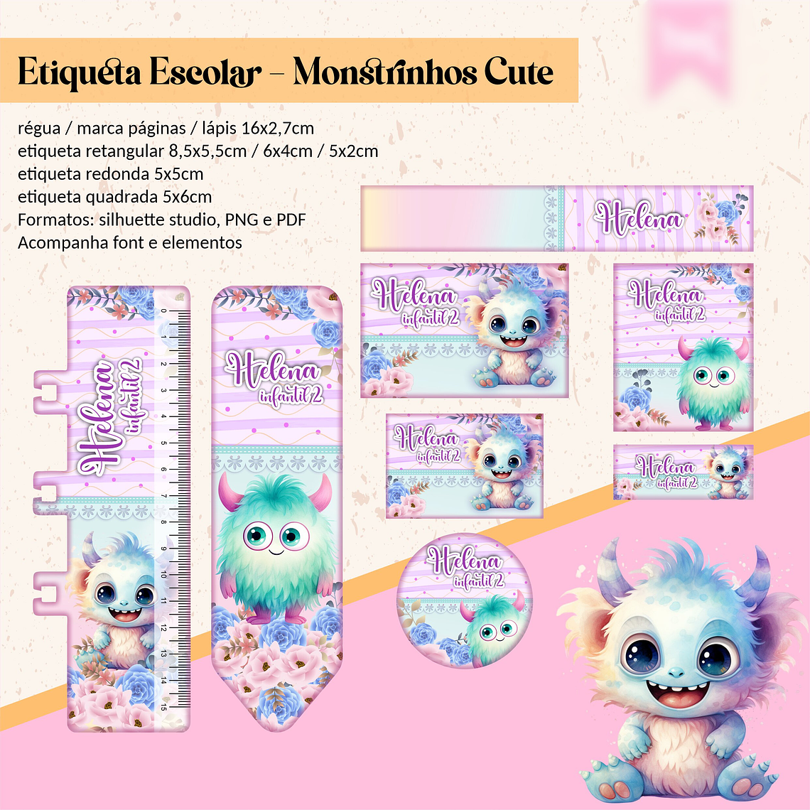 ETIQUETA ESCOLAR - MONSTRINHOS CUTE  1