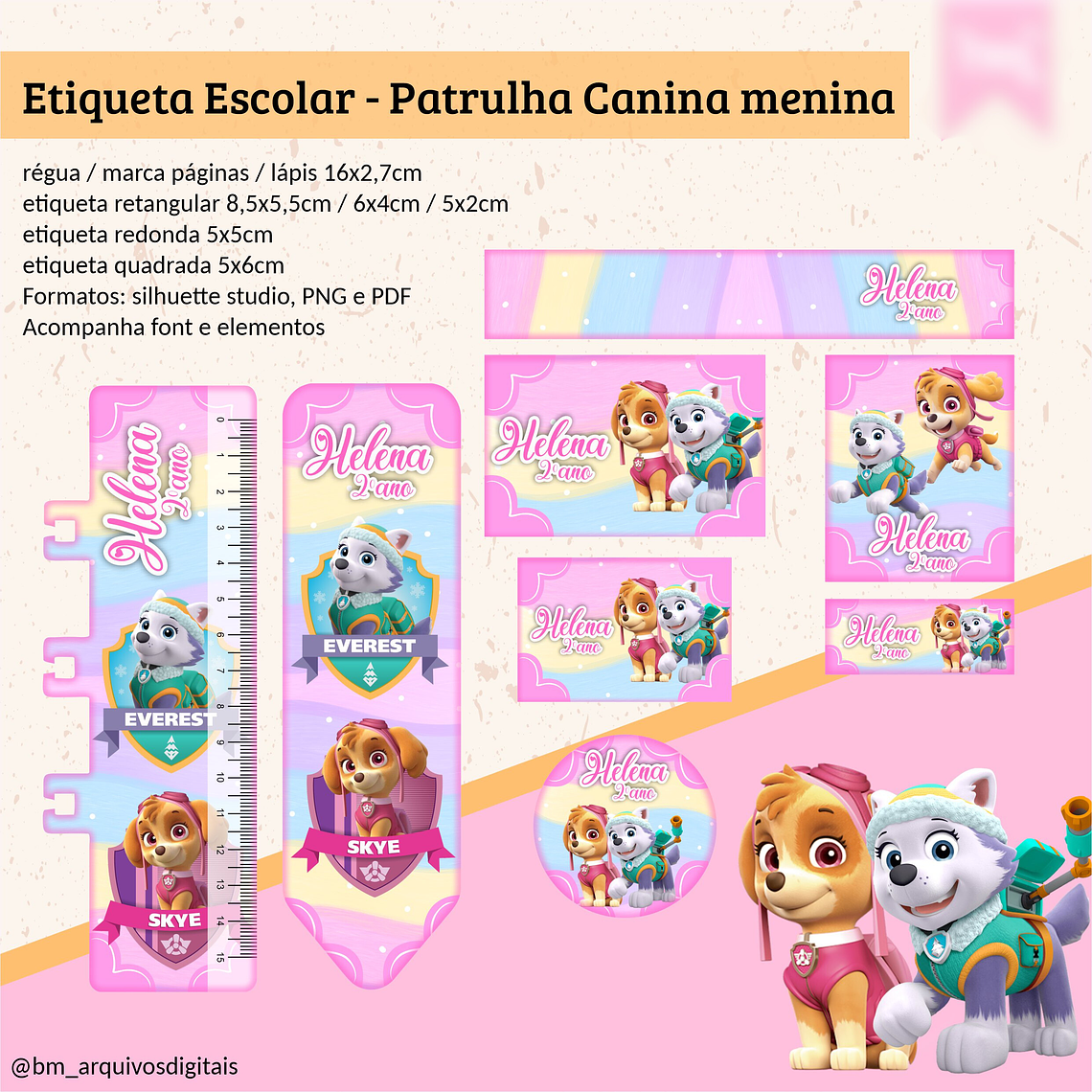 ETIQUETA ESCOLAR - PATRULHA CANINA MENINA  1