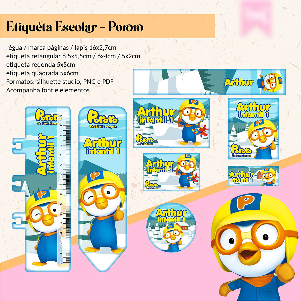 ETIQUETA ESCOLAR - PORORO  1