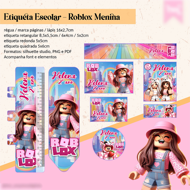 ETIQUETA ESCOLAR - ROBLOX MENINA  1