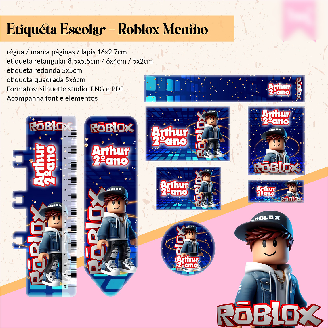 ETIQUETA ESCOLAR - ROBLOX MENINO  1