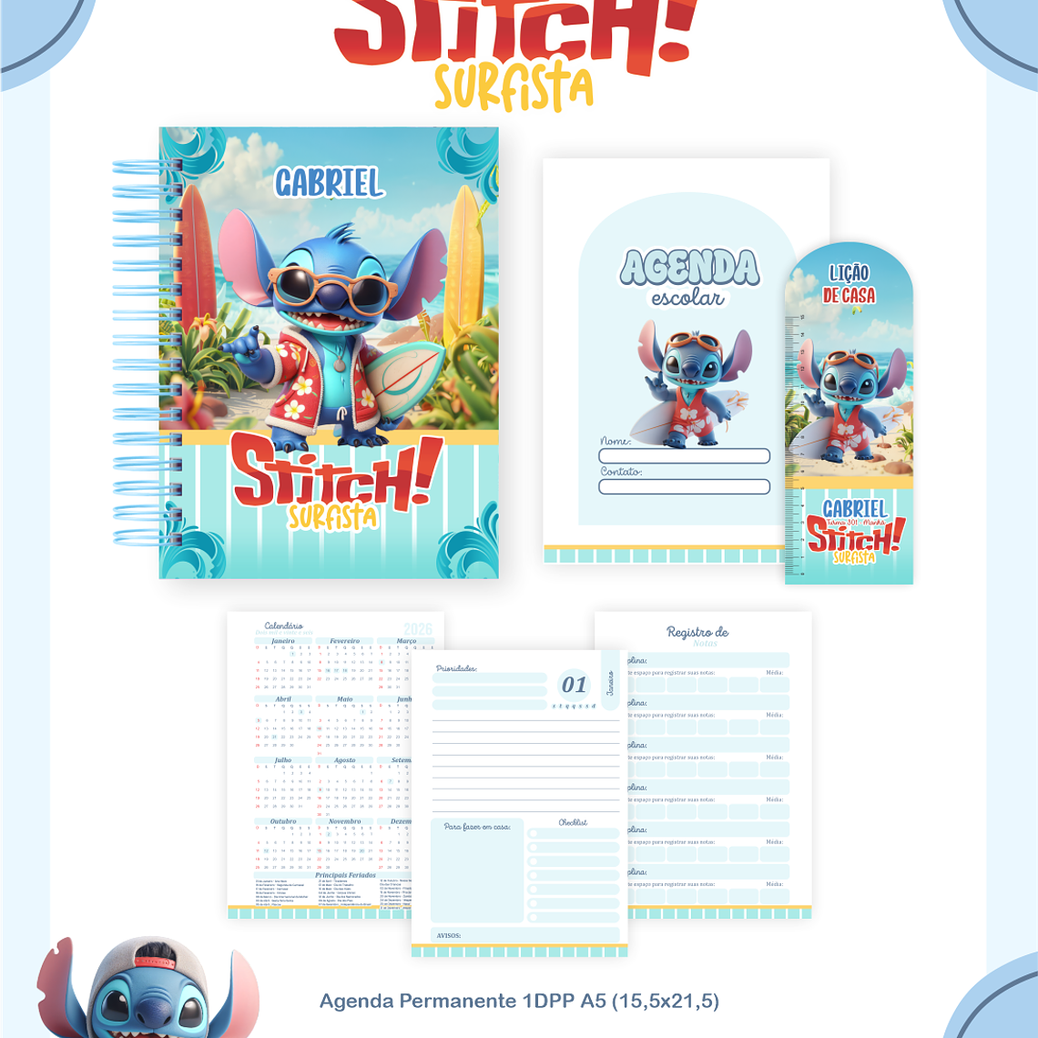 Arquivo Combo Escolar Stitch Surfista 2