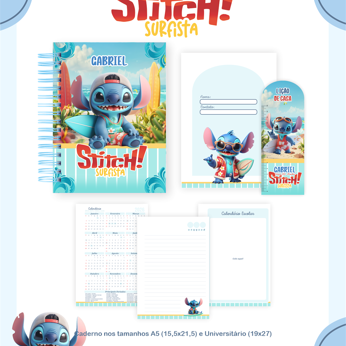 Arquivo Combo Escolar Stitch Surfista 3