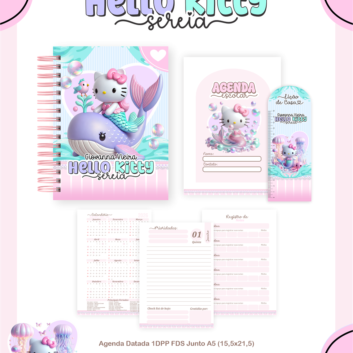 Arquivo Combo Escolar Hello Kitty Sereia 4