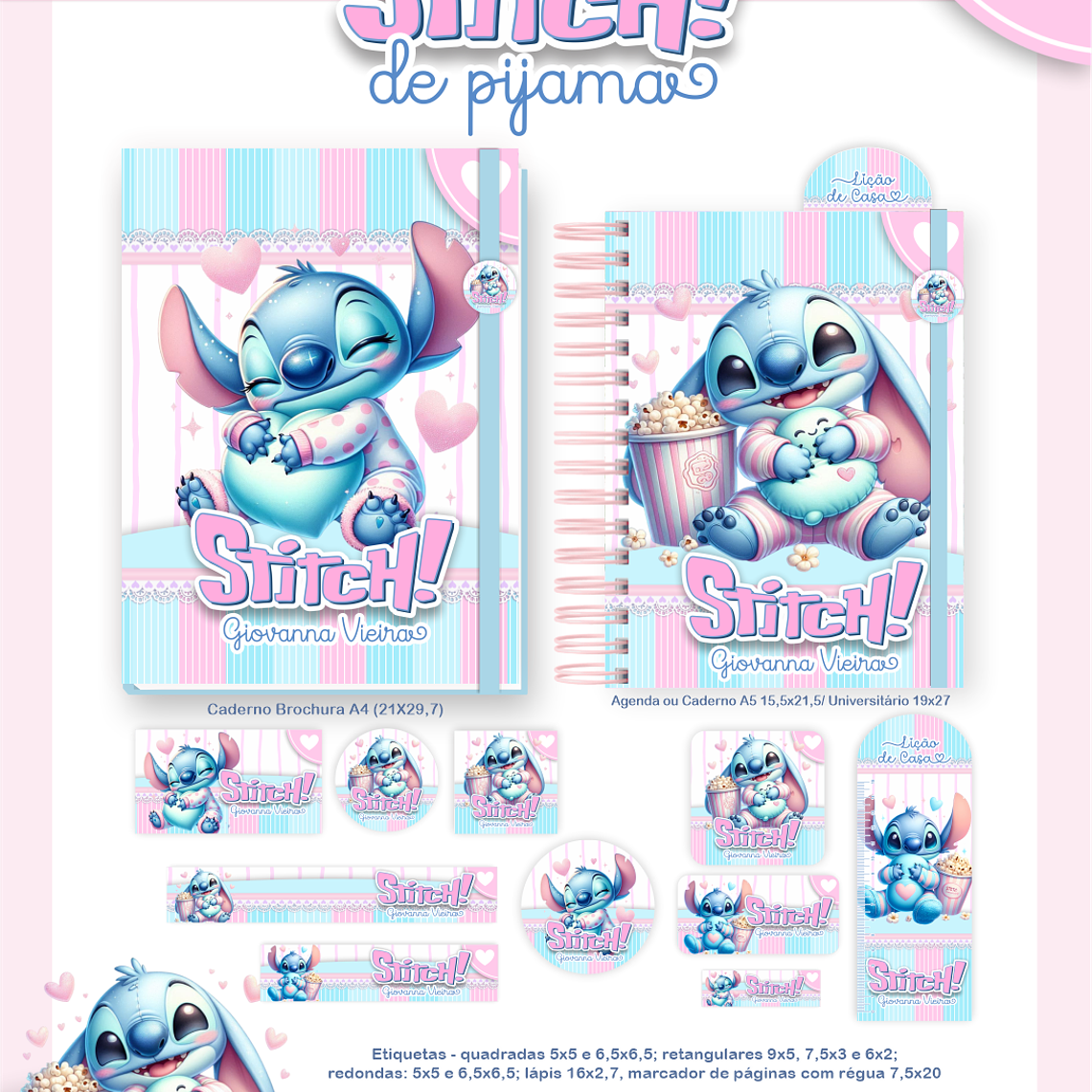 Arquivo Combo Escolar Stitch de Pijama 2