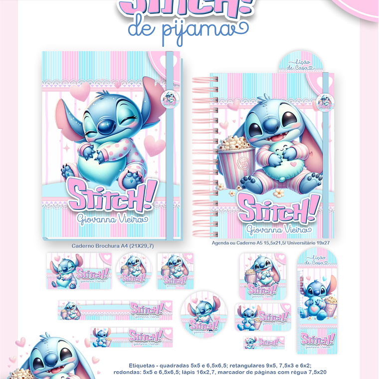 Arquivo Combo Escolar Stitch de Pijama 2
