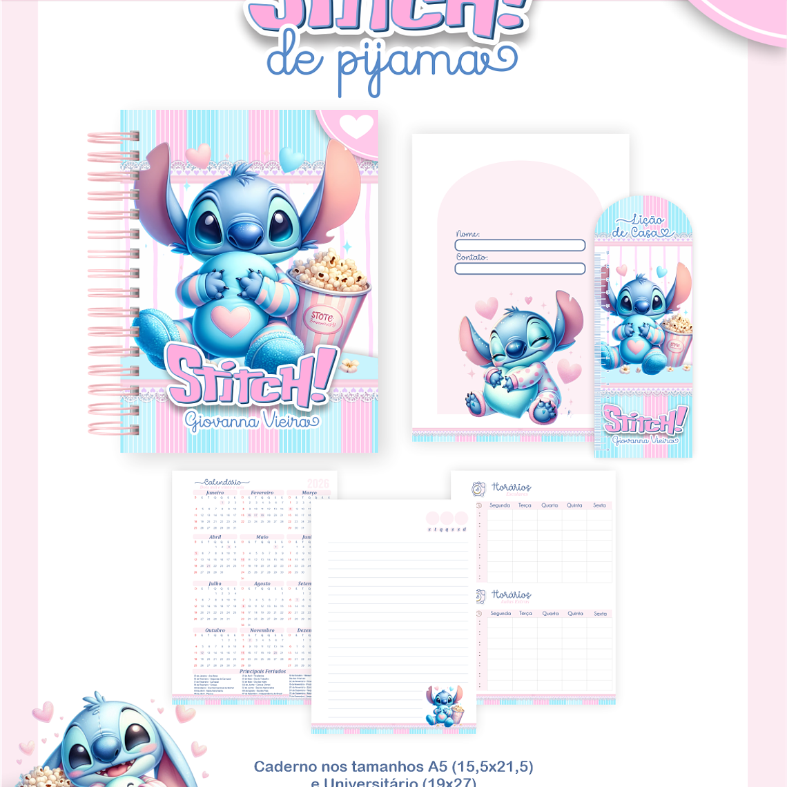 Arquivo Combo Escolar Stitch de Pijama 3