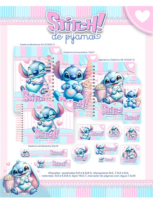 Arquivo Combo Escolar Stitch de Pijama