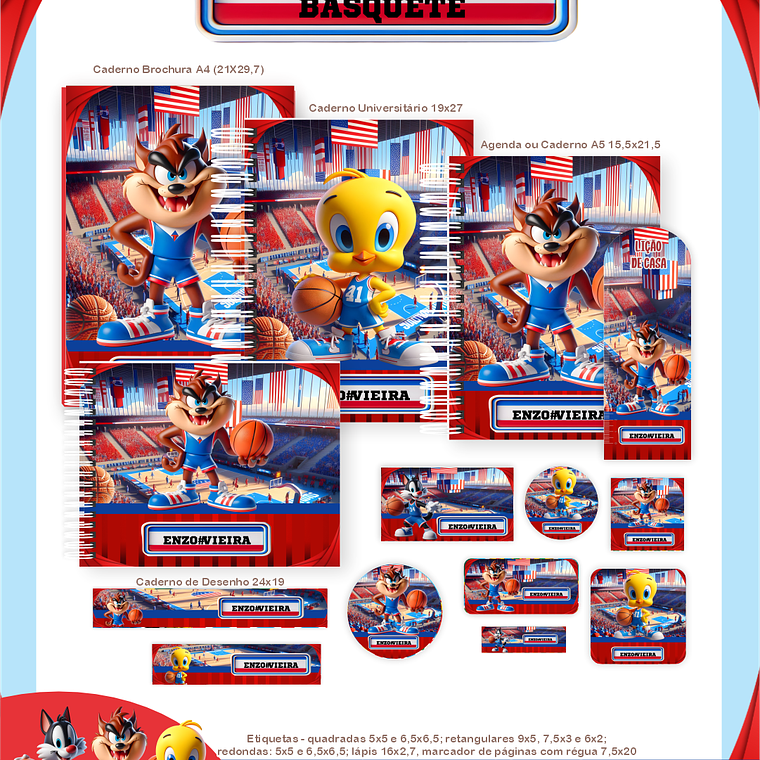 Arquivo Combo Escolar LOONEY TUNES BASQUETE 1