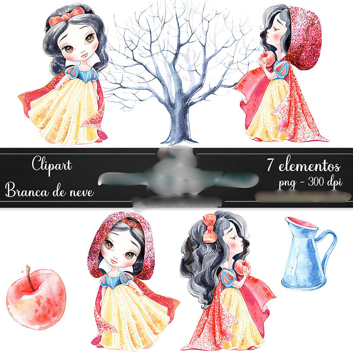 Kit Digital Branca de Neve Aquarela 1