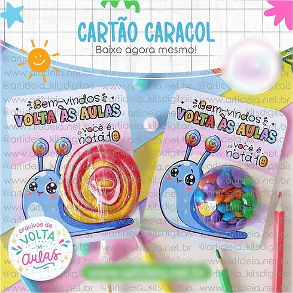 Arquivo Volta às Aulas Cartão Pirulito Caracol 1