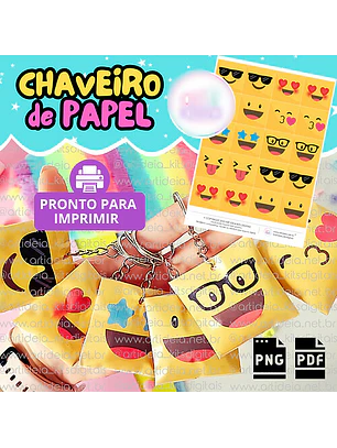Arquivo  Kit Digital Molde Chaveiro Papel Emojis
