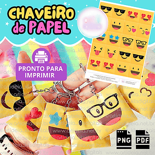 Arquivo  Kit Digital Molde Chaveiro Papel Emojis