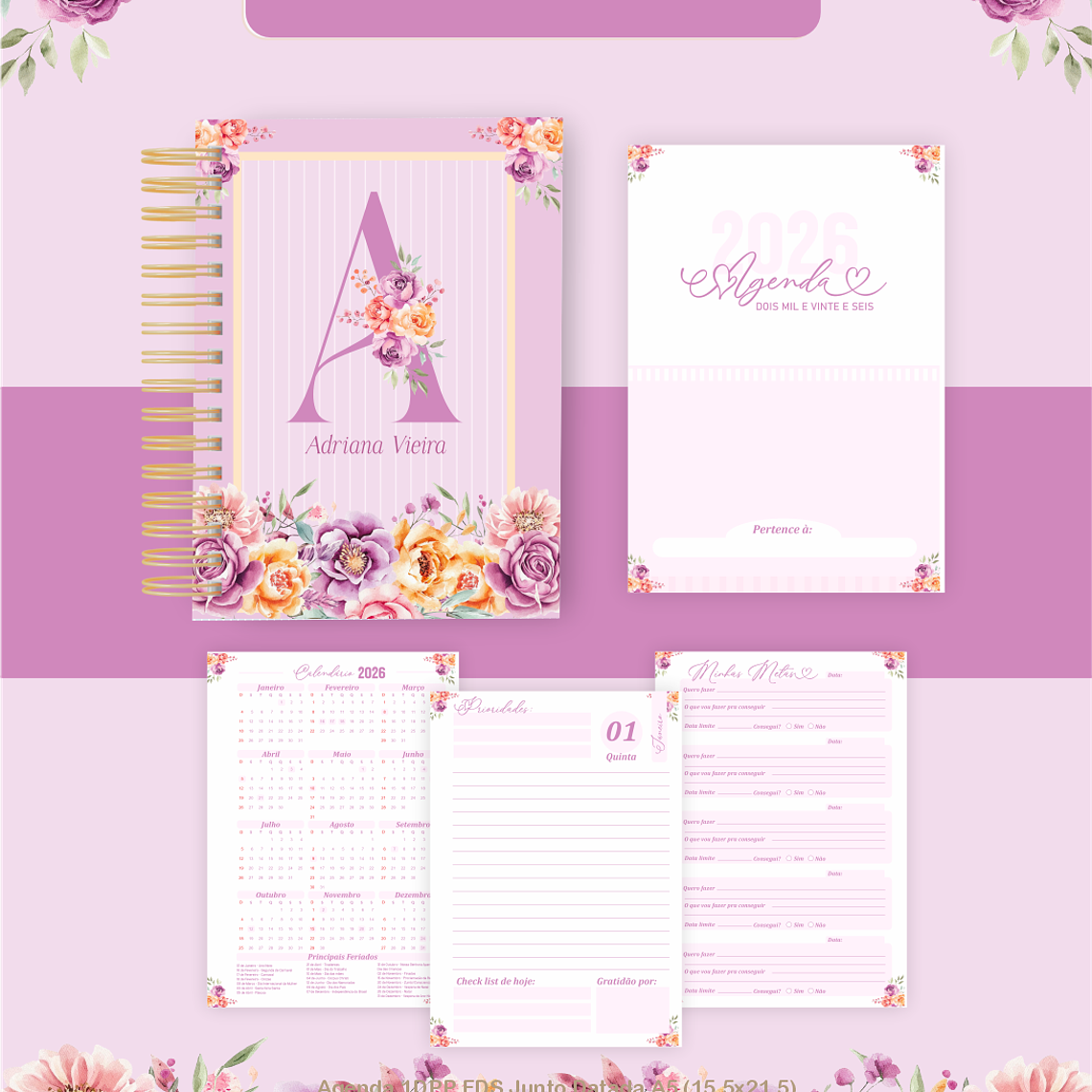 Arquivo Encadernação Coleção Floral Alfabeto 2026 - Pamella Vieira 2