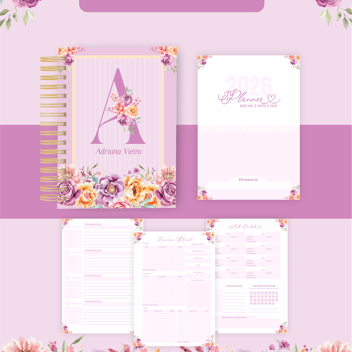 Arquivo Encadernação Coleção Floral Alfabeto 2026 - Pamella Vieira 5
