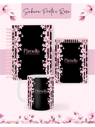 Arquivo Encadernação Coleção Sakura Preto e Rosa - Pamella Vieira
