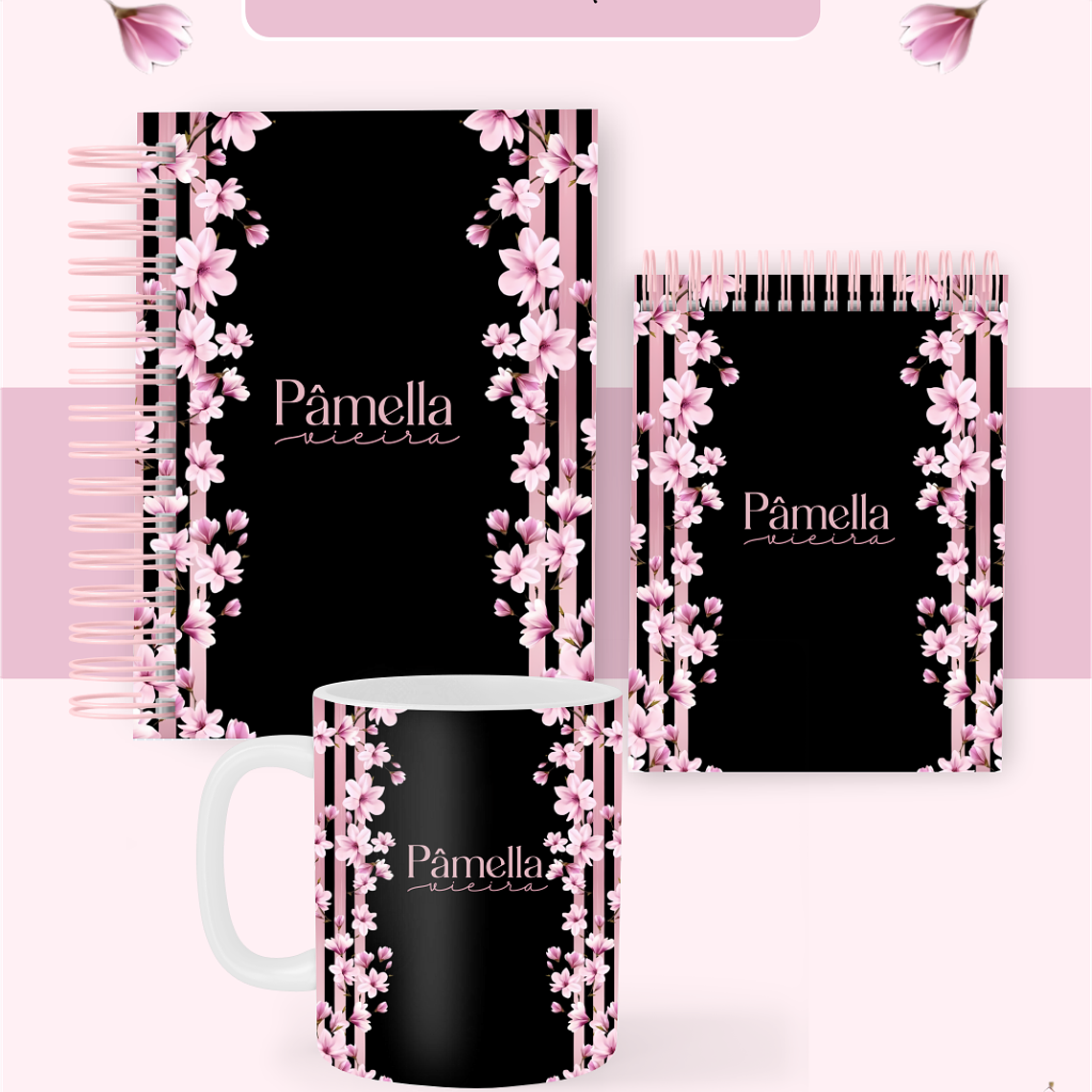 Arquivo Encadernação Coleção Sakura Preto e Rosa - Pamella Vieira 1