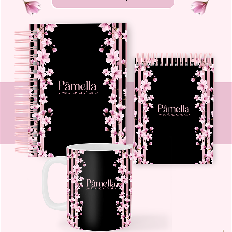 Arquivo Encadernação Coleção Sakura Preto e Rosa - Pamella Vieira 1