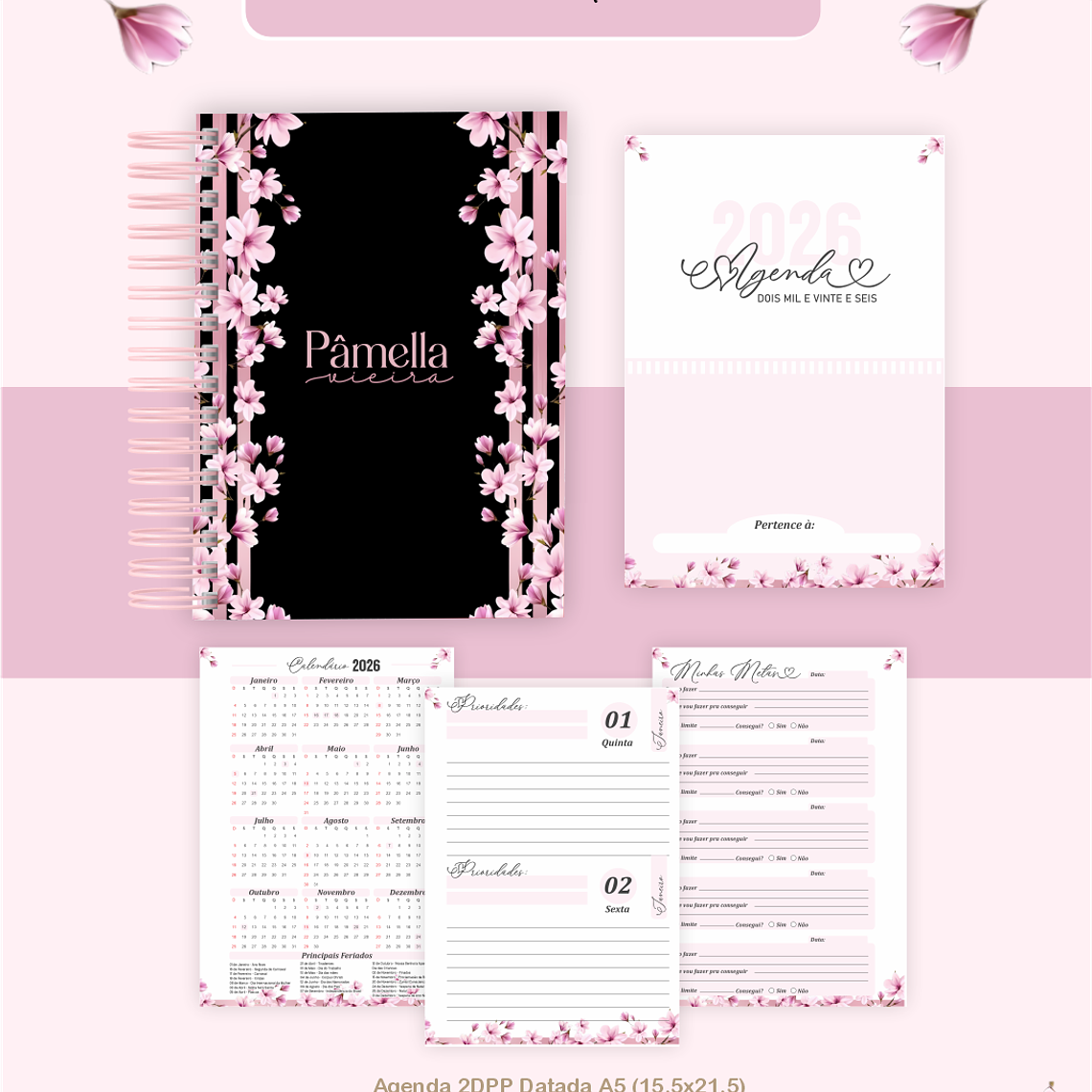 Arquivo Encadernação Coleção Sakura Preto e Rosa - Pamella Vieira 3