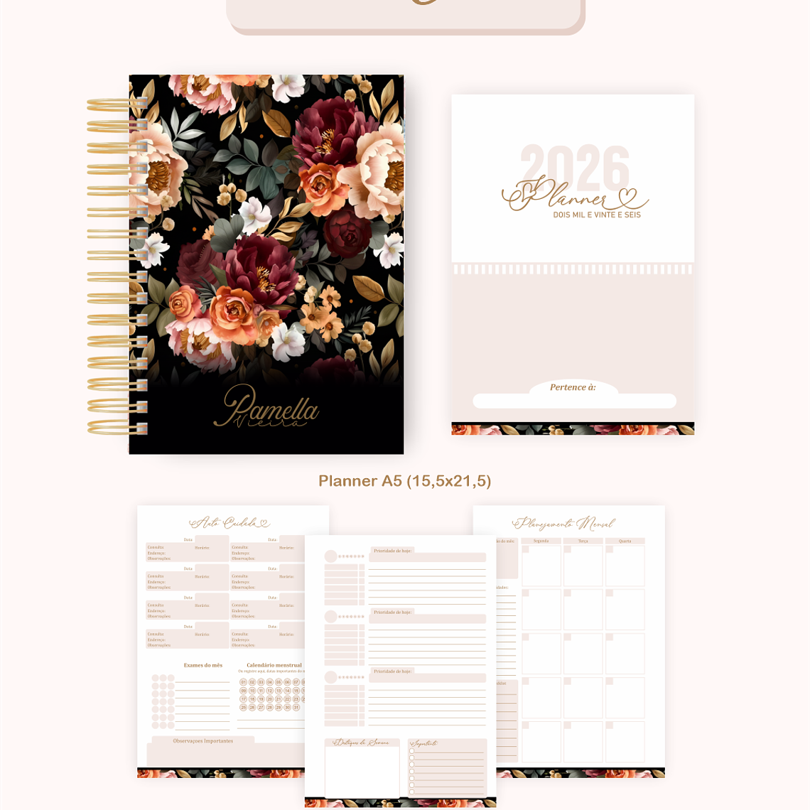 Arquivo Encadernação Coleção Floral Preta - Pamella Vieira 5