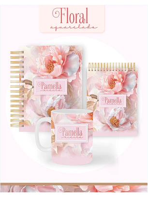 Arquivo Encadernação Coleção Floral Aquarela 2026 - Pamella Vieira