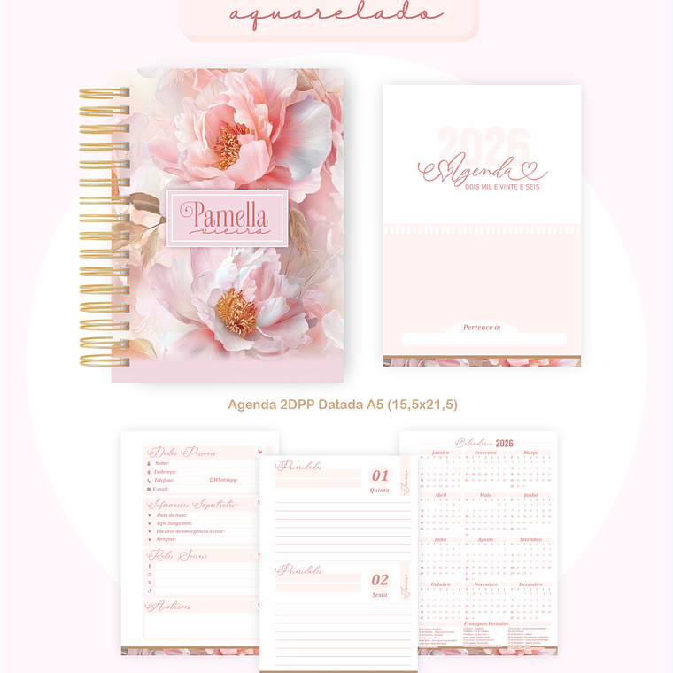 Arquivo Encadernação Coleção Floral Aquarela 2026 - Pamella Vieira 4