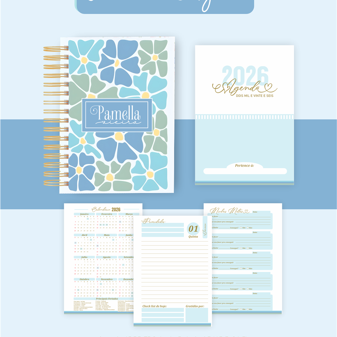 Arquivo Encadernação Coleção Floral Azul 2026 - Pamella Vieira 3