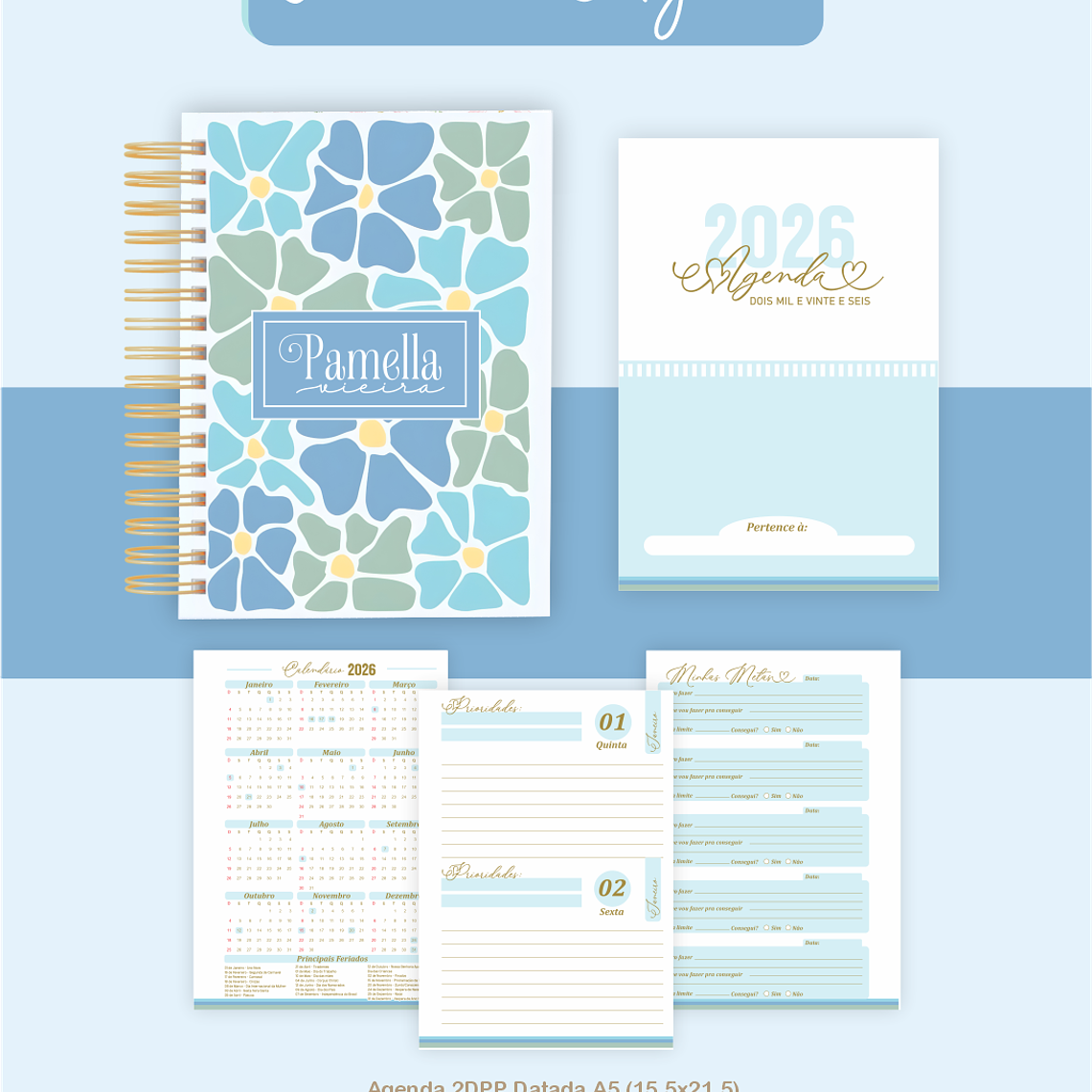 Arquivo Encadernação Coleção Floral Azul 2026 - Pamella Vieira 4
