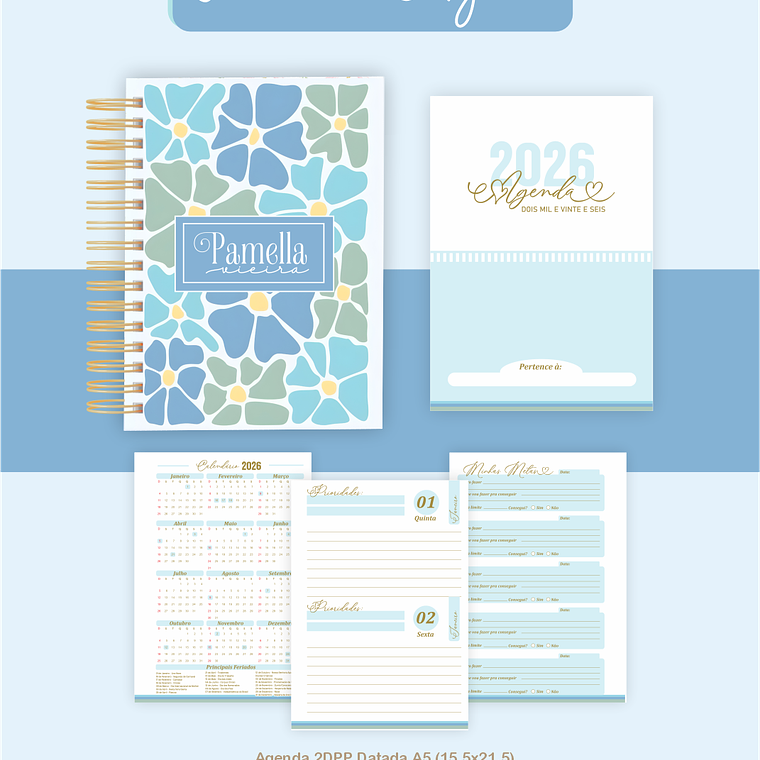 Arquivo Encadernação Coleção Floral Azul 2026 - Pamella Vieira 4