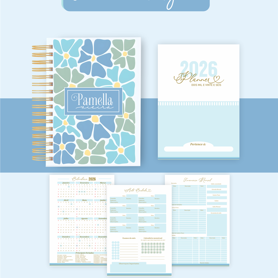 Arquivo Encadernação Coleção Floral Azul 2026 - Pamella Vieira 6
