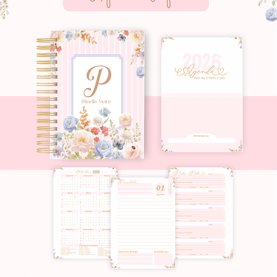 Arquivo Encadernação Coleção Alfabeto Floral Fofo 2026 - Pamella Vieira 2