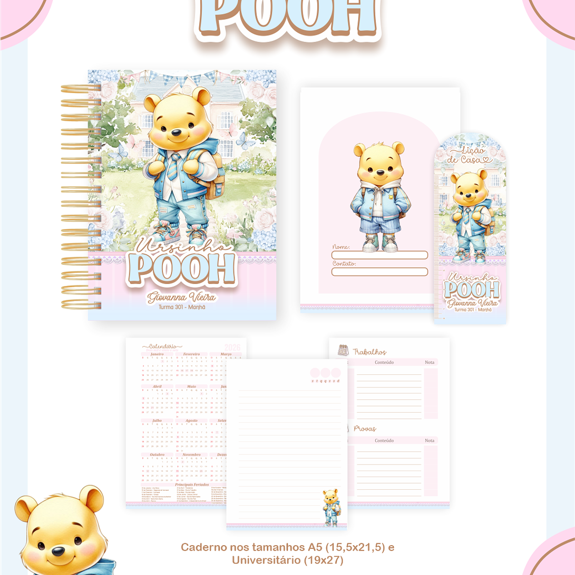 Arquivo Encadernação Escolar 2026 Ursinho Pooh 4