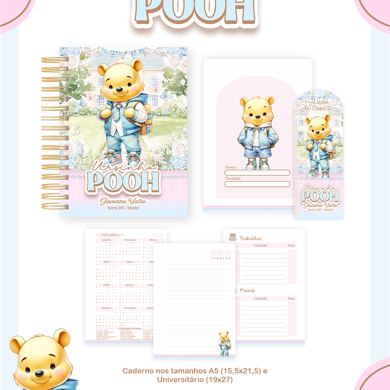 Arquivo Encadernação Escolar 2026 Ursinho Pooh 4