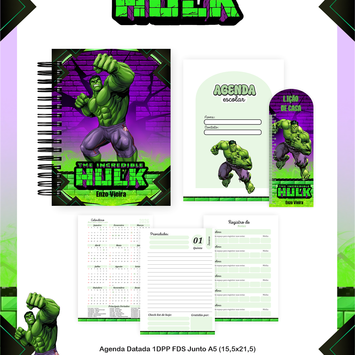 Arquivo Encadernação Escolar 2026 Hulk 3