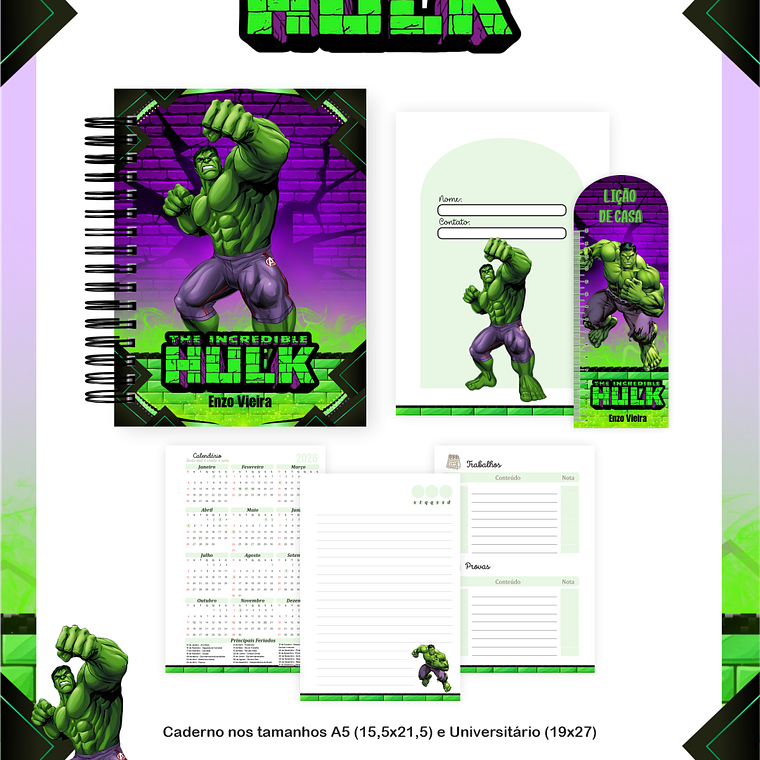 Arquivo Encadernação Escolar 2026 Hulk 5