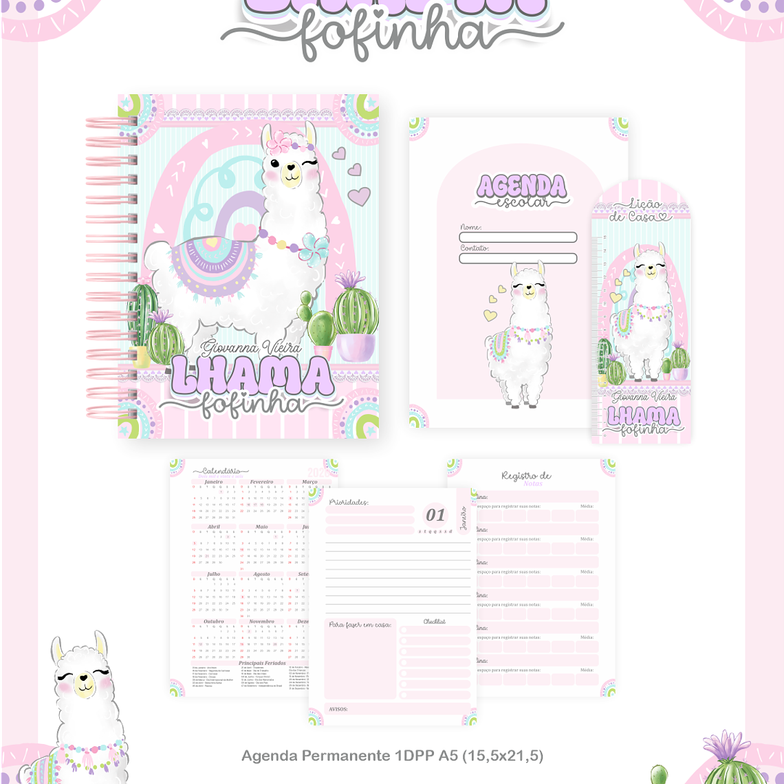 Arquivo Encadernação Escolar 2026 Lhama Fofinha 2