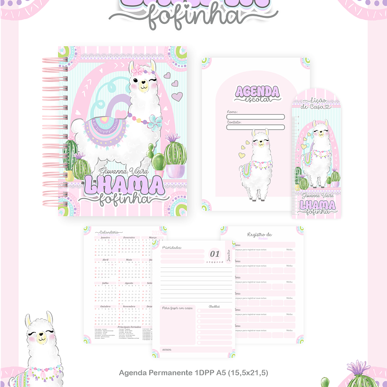 Arquivo Encadernação Escolar 2026 Lhama Fofinha 2