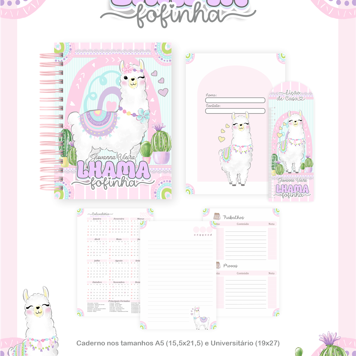 Arquivo Encadernação Escolar 2026 Lhama Fofinha 3