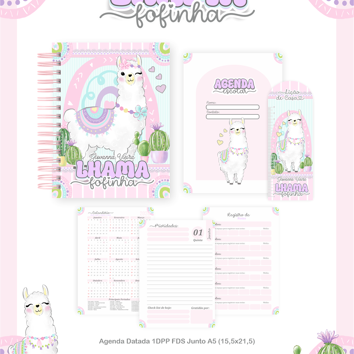 Arquivo Encadernação Escolar 2026 Lhama Fofinha 5
